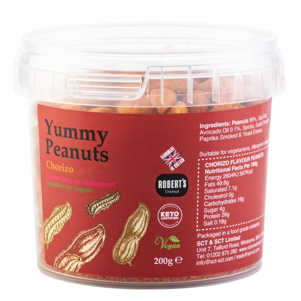 Chorizo flavoured gourmet peanuts by Robert's Dorset