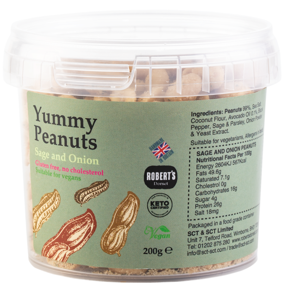 Sage and Onion gourmet peanuts by Robert's Dorset